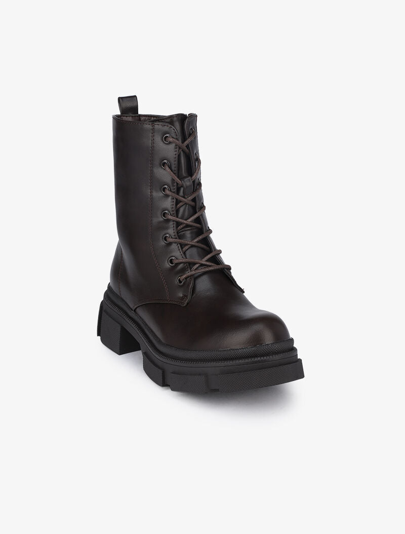 Boots montantes à gros crans et lacets - Marron - 3