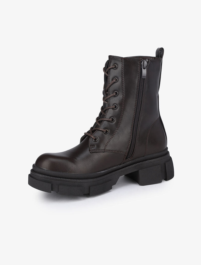 Boots montantes à gros crans et lacets - Marron - 4