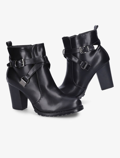 Bottines à talon et brides stylisées - Noir - 1