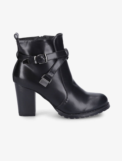 Bottines à talon et brides stylisées - Noir - 2