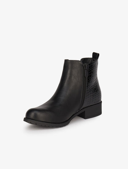 Bottines en simili et croco vernis - Noir - 4