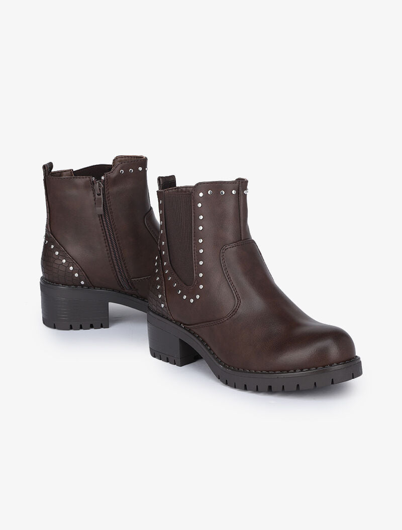 Bottines à contrefort croco et poinçons - Marron - 1