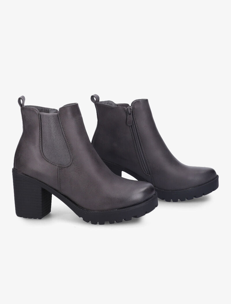 Bottines en simili à talon bloc - Gris - 1