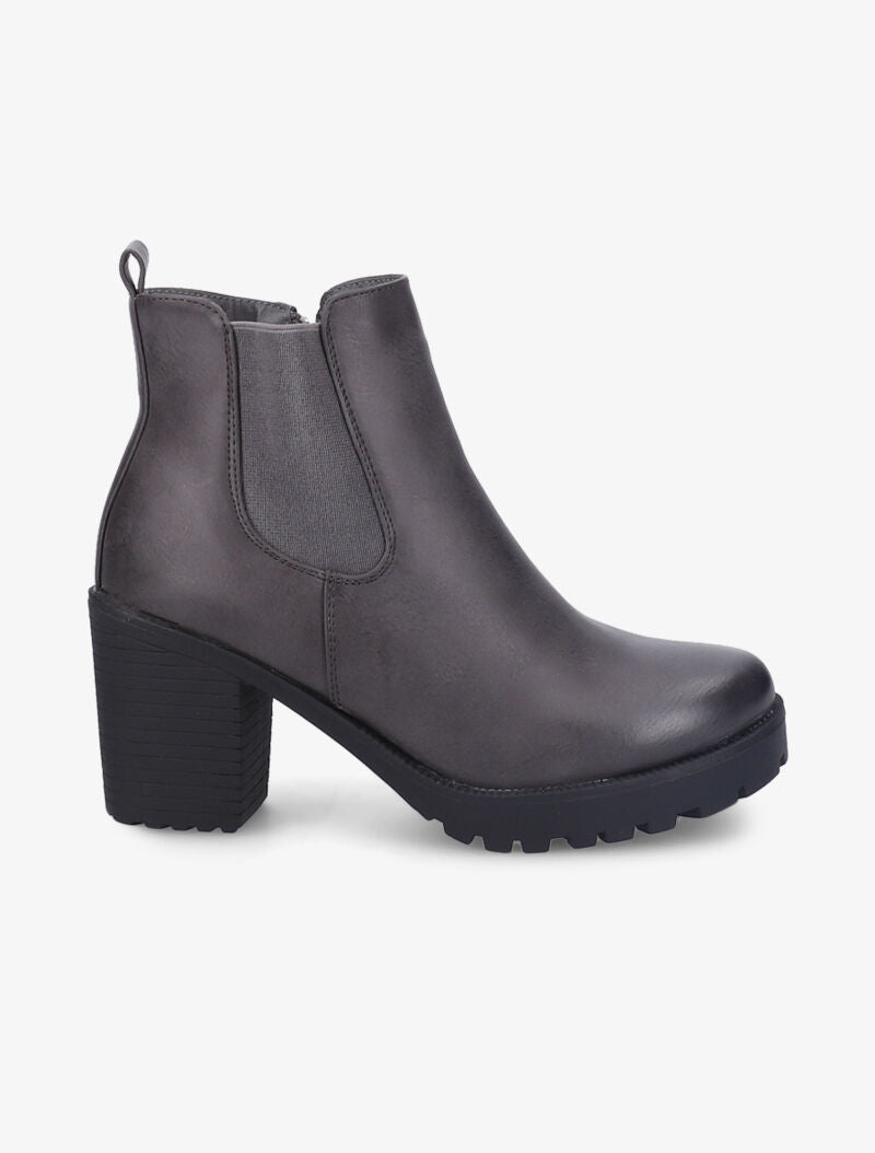 Bottines en simili à talon bloc - Gris - 2