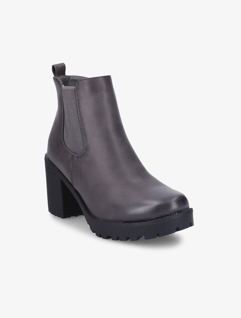 Bottines en simili à talon bloc - Gris - 3