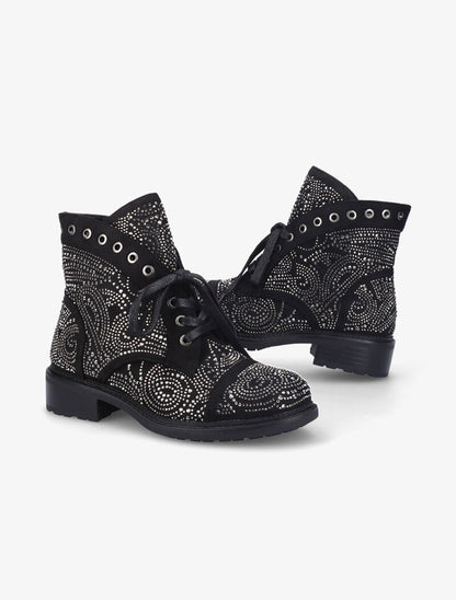 Bottines à lacets à strass - Noir - 1