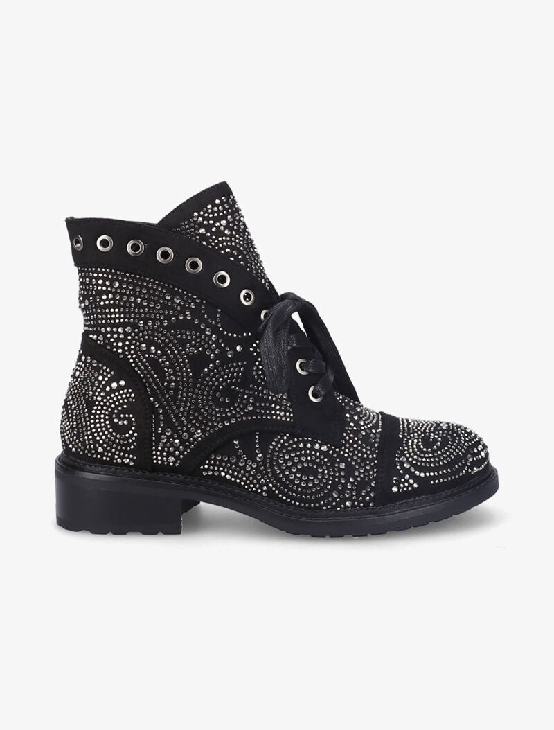 Bottines à lacets à strass - Noir - 2