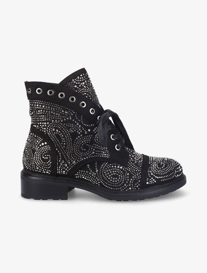 Bottines à lacets à strass - Noir - 2