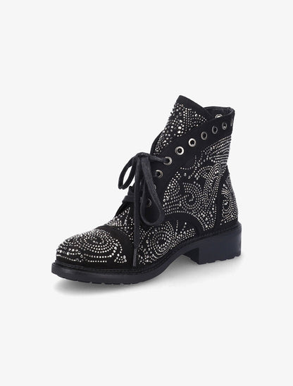 Bottines à lacets à strass - Noir - 4