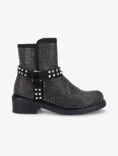 Bottines ornées de strass et brides cloutées - Noir - 2