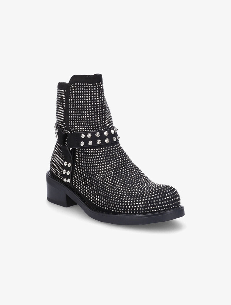 Bottines ornées de strass et brides cloutées - Noir - 3