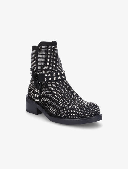 Bottines ornées de strass et brides cloutées - Noir - 3