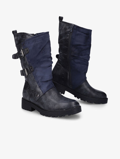 Bottes en simili et suédine à contrefort clouté - Bleu - 1