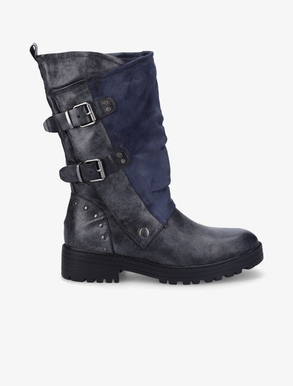 Bottes en simili et suédine à contrefort clouté - Bleu - 2
