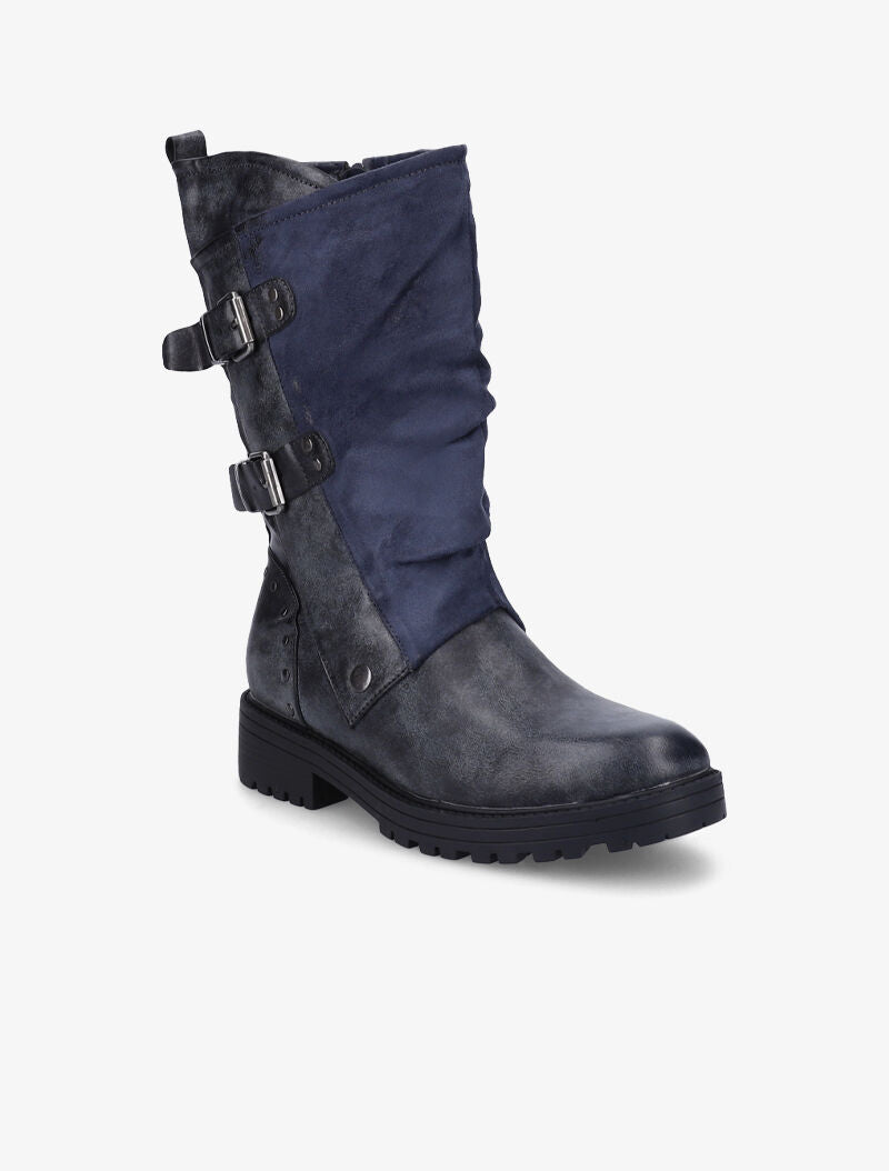 Bottes en simili et suédine à contrefort clouté - Bleu - 3