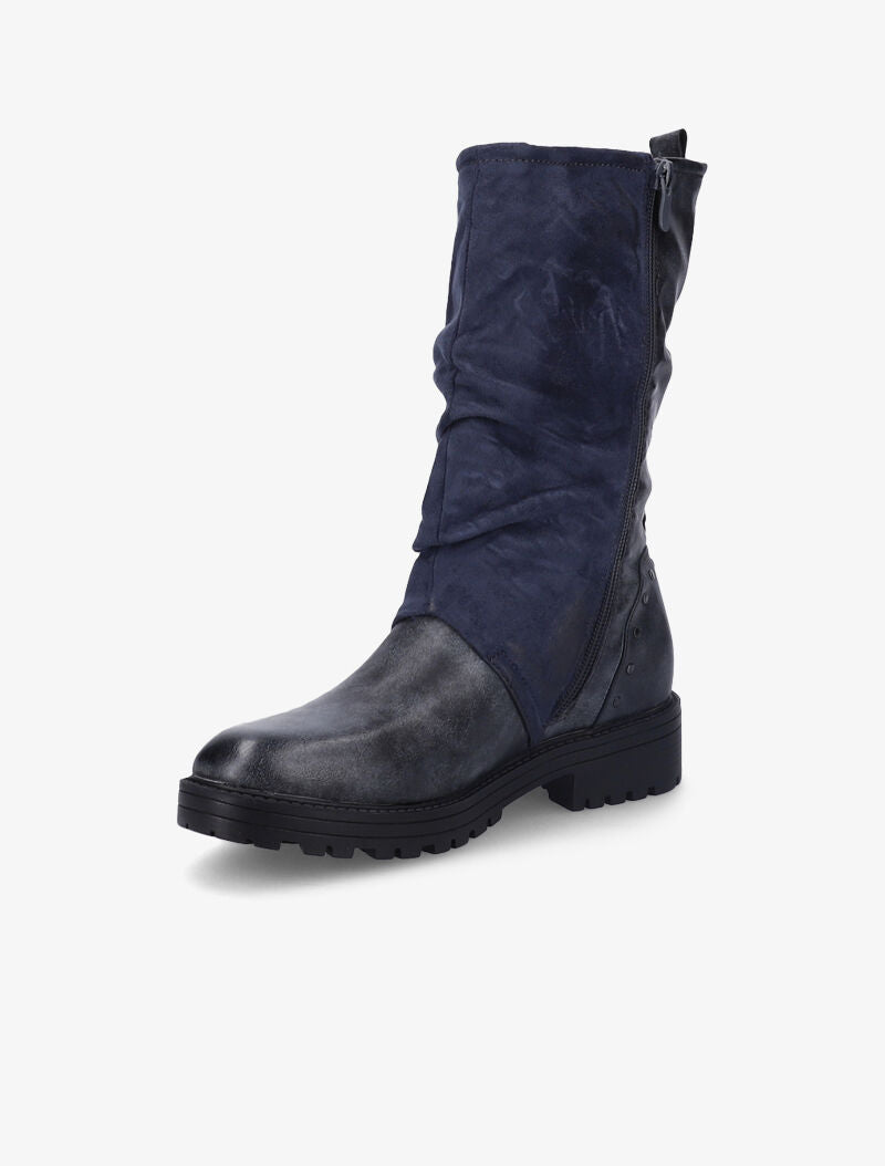Bottes en simili et suédine à contrefort clouté - Bleu - 4