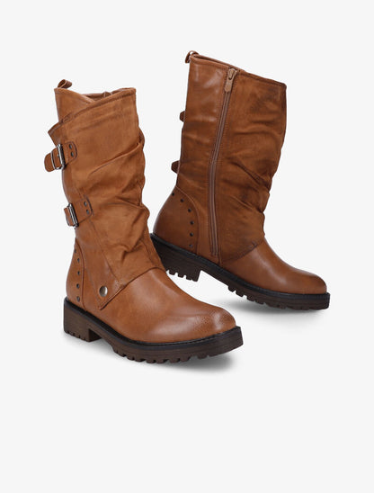 Bottes en simili et suédine à contrefort clouté - Camel - 4