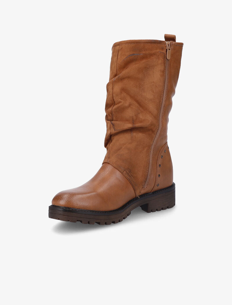 Bottes en simili et suédine à contrefort clouté - Camel - 3