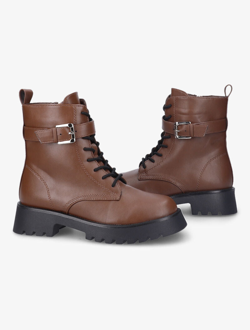 Bottines à bride à boucle carrée décorative - Marron - 5