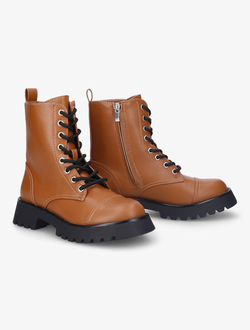 Bottines en simili à surpiqûres apparentes - Camel - 1