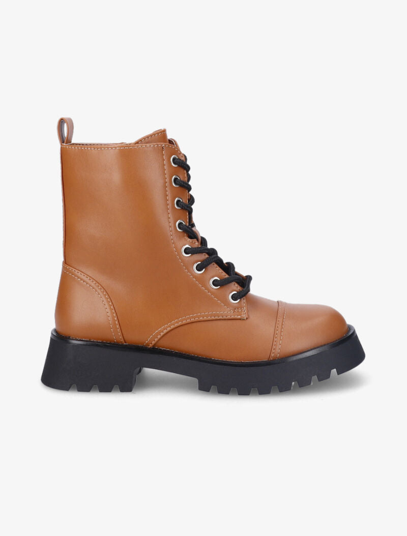 Bottines en simili à surpiqûres apparentes - Camel - 2