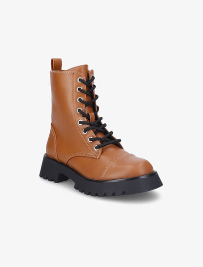 Bottines en simili à surpiqûres apparentes - Camel - 3