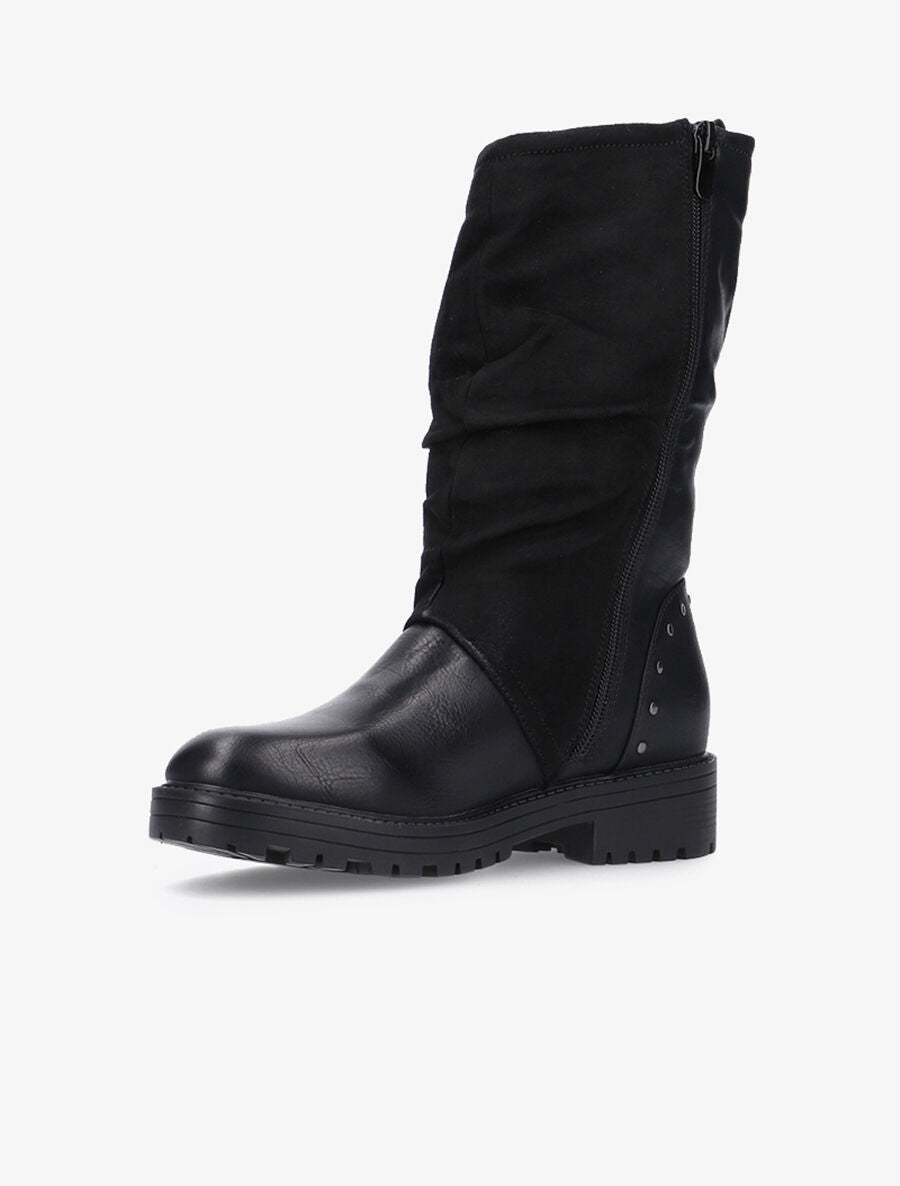 Bottes en simili et suédine à contrefort clouté - Noir - 3