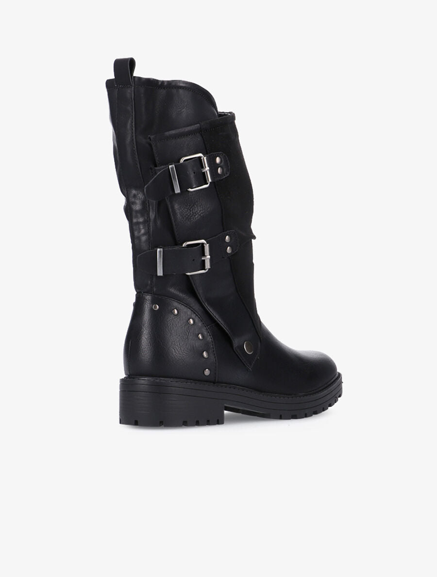 Bottes en simili et suédine à contrefort clouté - Noir - 4