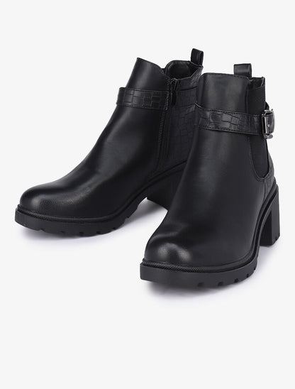 Bottines à détails croco - Noir - 5