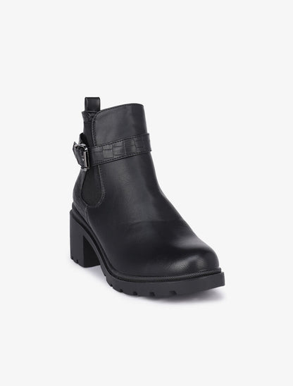 Bottines à détails croco - Noir - 3