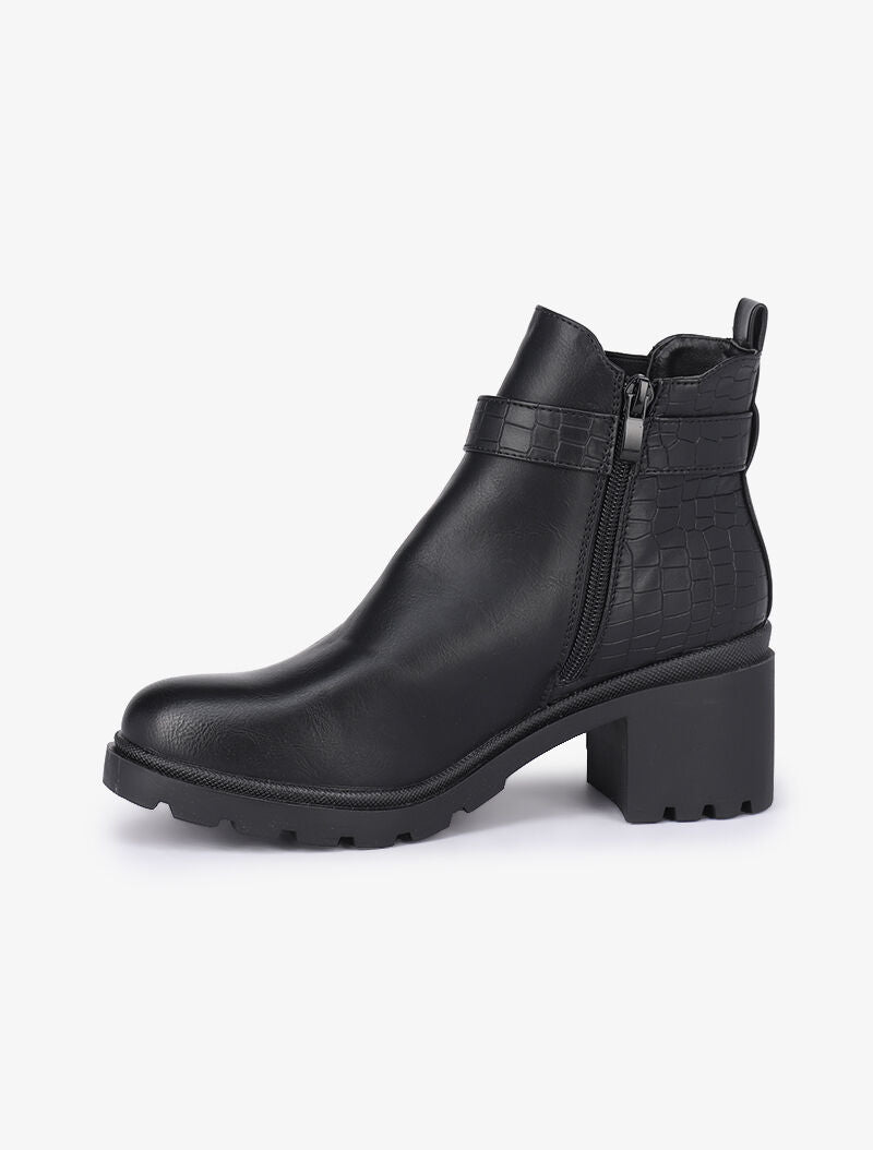 Bottines à détails croco - Noir - 4