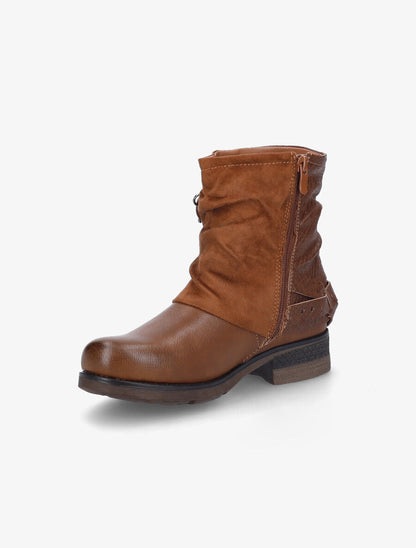 Bottines à pochette cloutée et sangles - Camel - 3