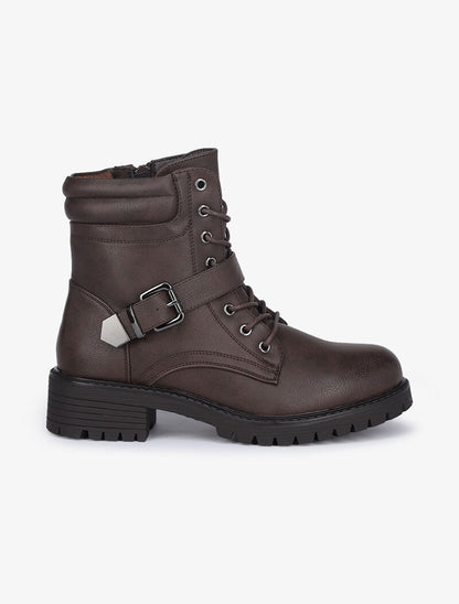 Boots à lacets et zips - Marron - 2