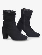 Bottines en suédine à effet plissé - Noir - 5