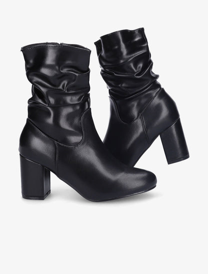Bottines en simili à effet plissé - Noir - 1