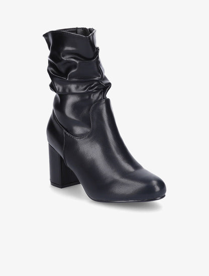 Bottines en simili à effet plissé - Noir - 3