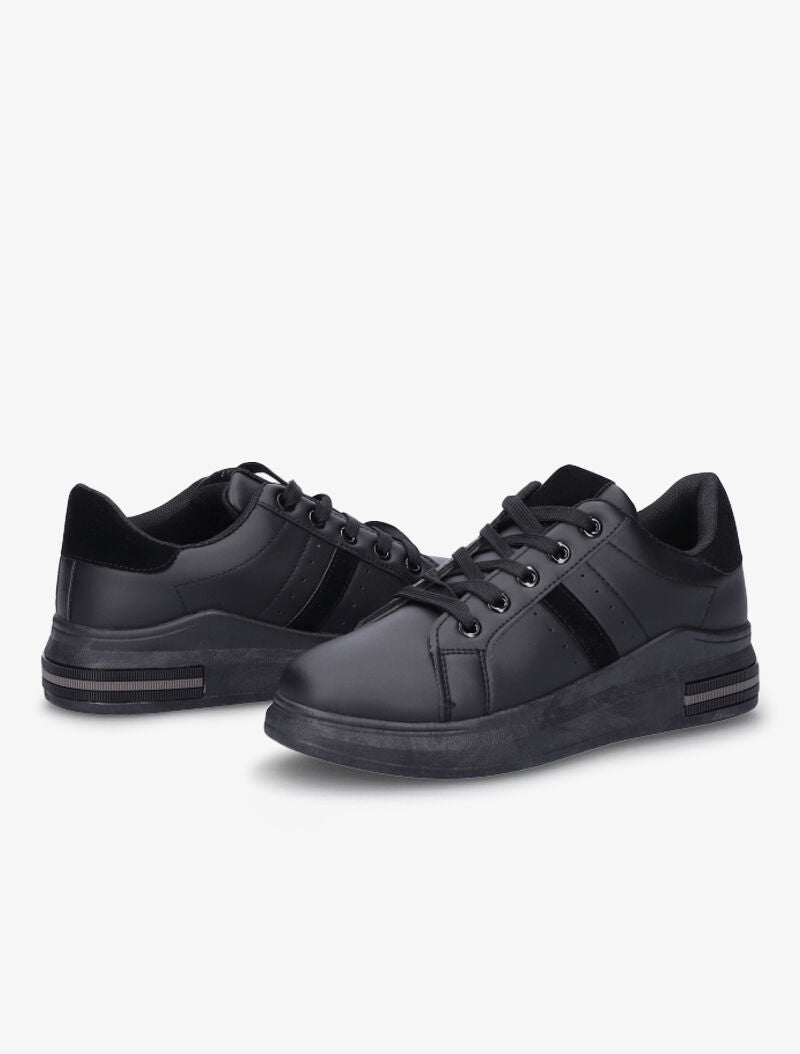 Sneakers simili à détails suédés - Noir - 4