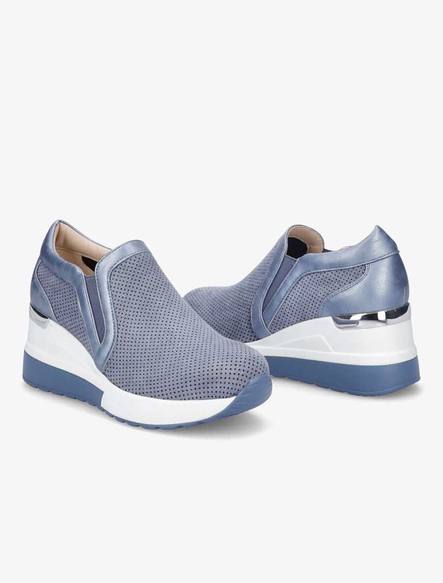 Baskets compensées en suédine perforée - Bleu gris - 4