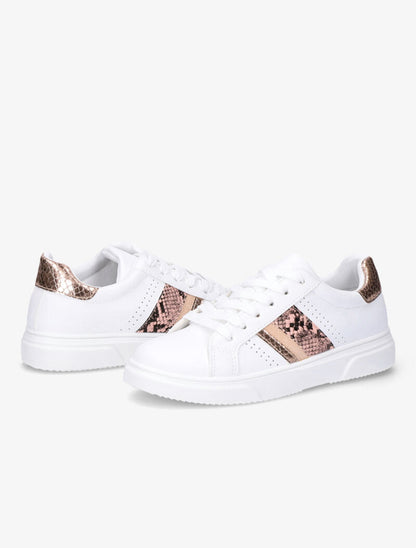 Sneakers à détails imprimés multi matière - Blanc/champagne - 5