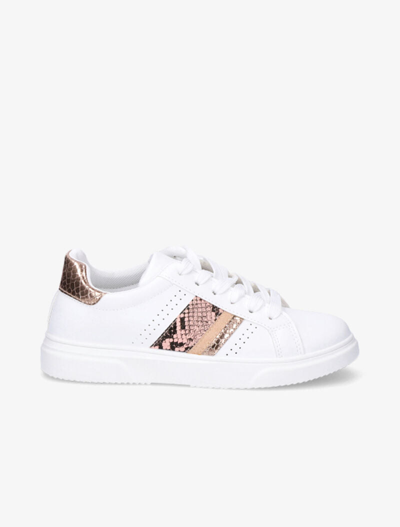 Sneakers à détails imprimés multi matière - Blanc/champagne - 2