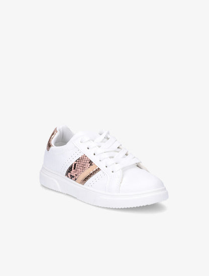 Sneakers à détails imprimés multi matière - Blanc/champagne - 3