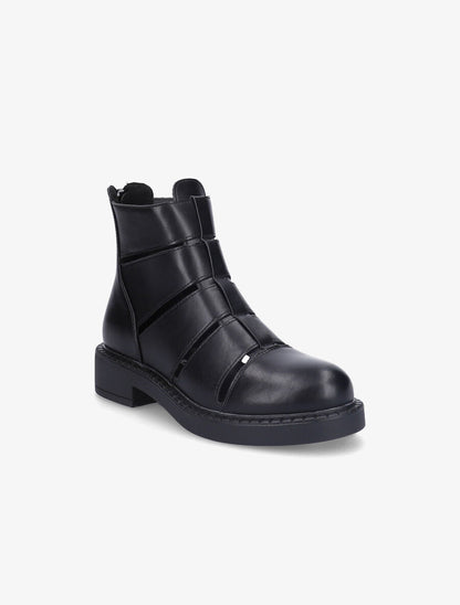 Bottines ajourées en simili - Noir - 2