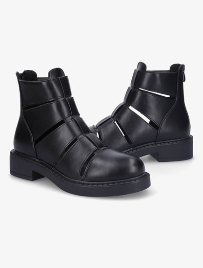 Bottines ajourées en simili - Noir - 4