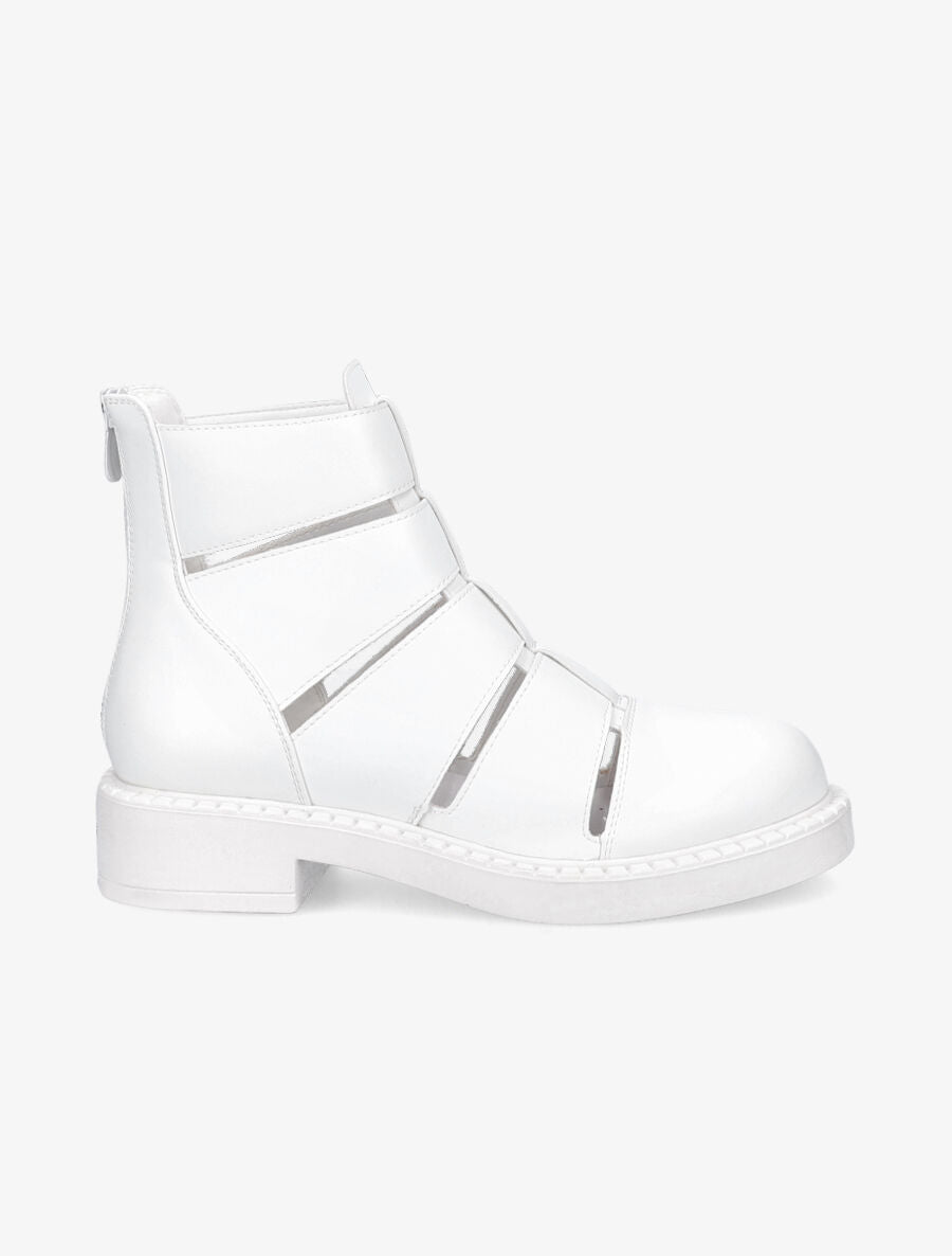 Bottines ajourées en simili - Blanc - 1
