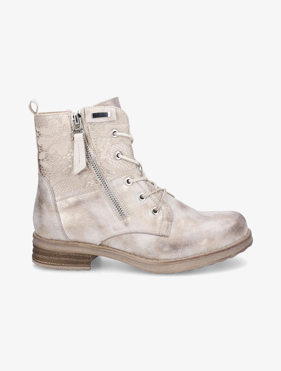 Bottines lacées à détail dentelle - Beige/doré - 5