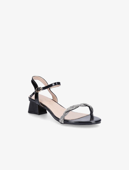 Sandales vernies à ganse en strass torsadée - Noir - 2