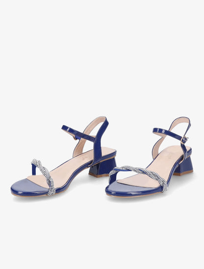 Sandales vernies à ganse en strass torsadée - Bleu - 4