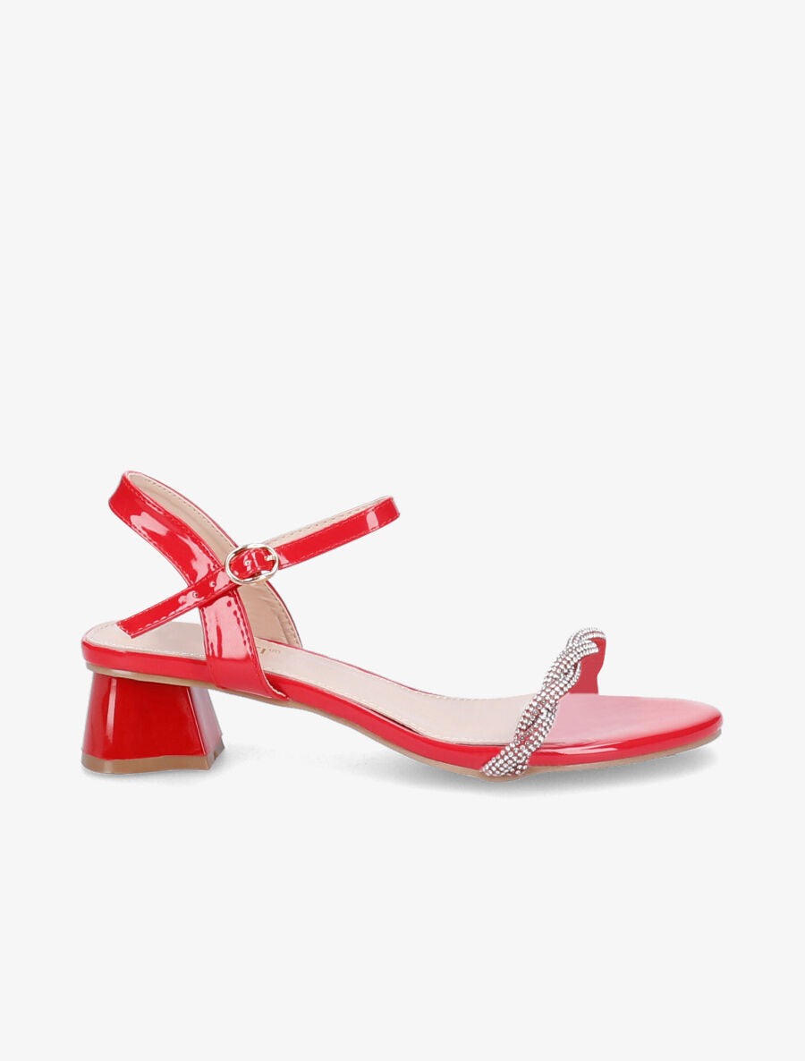 Sandales vernies à ganse en strass torsadée - Rouge - 5