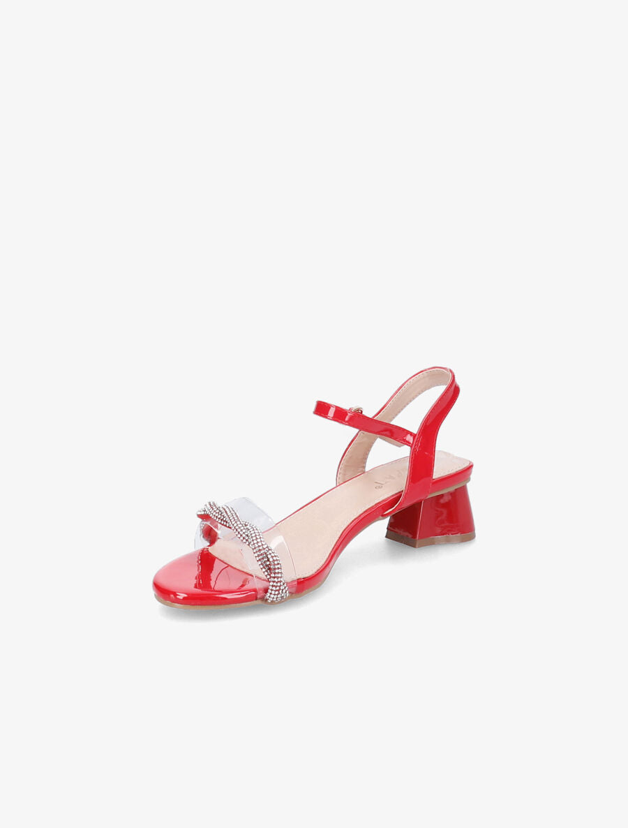 Sandales vernies à ganse en strass torsadée - Rouge - 3