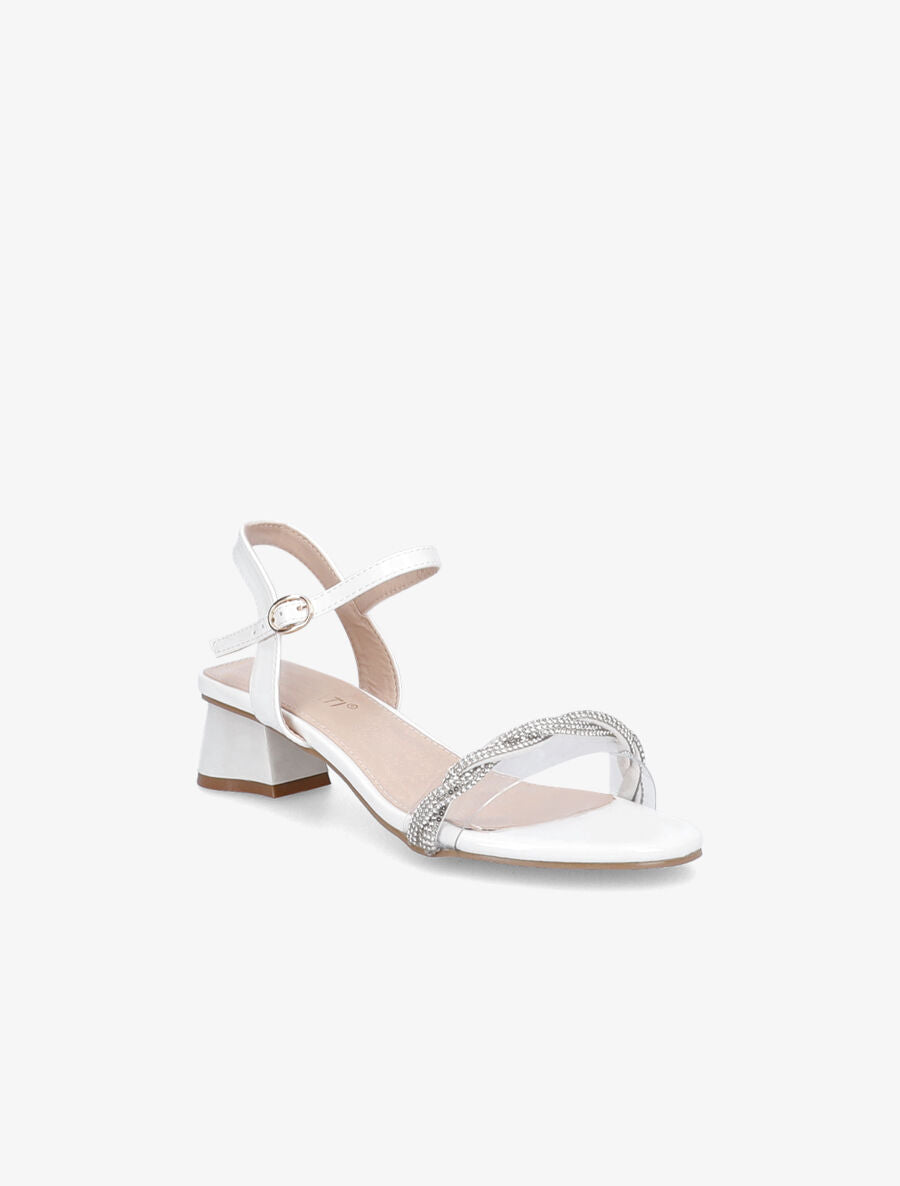 Sandales vernies à ganse en strass torsadée - Blanc - 2